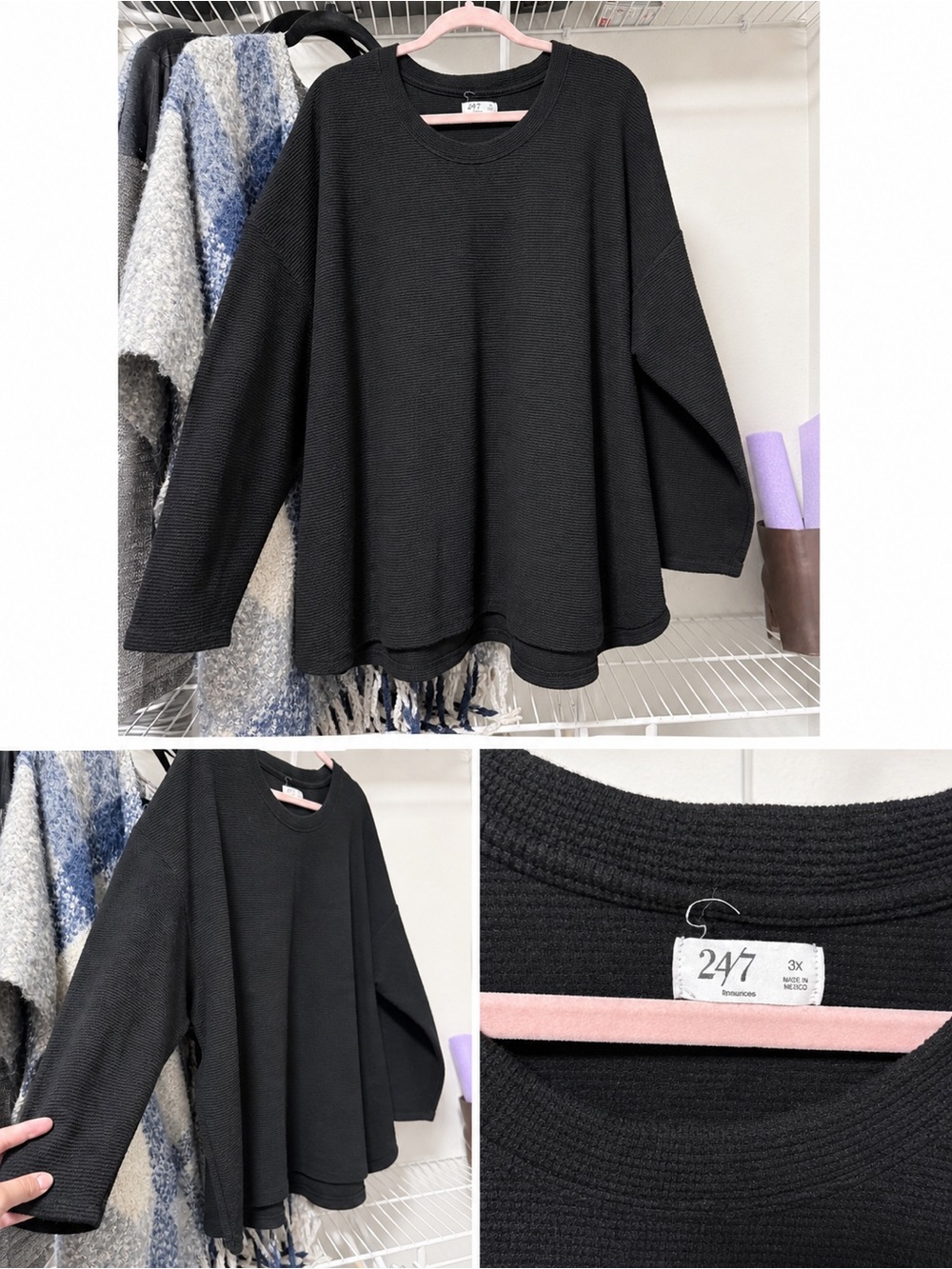 24/7 Maurice’s Essentials Oversized Black Waffle Knit Pullover